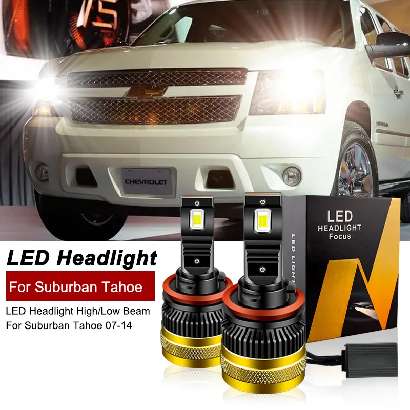 

2PCS 30000lm For 2007-2014 Chevy Suburban Tahoe 2015-2019 LED Headlight Bulbs High Beams 9005 HB3 Low Beams H11 H8 CANbus 6000k