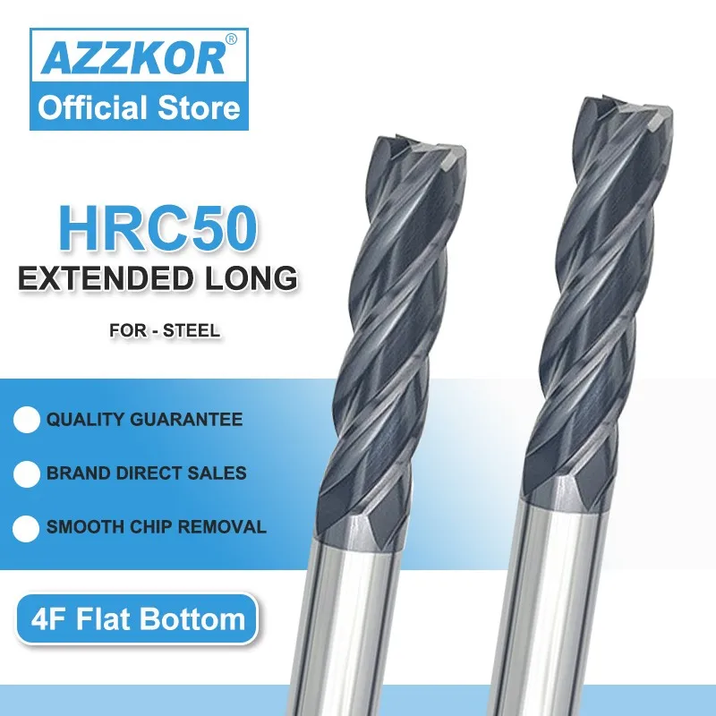 

Milling Cutter Alloy Coating Tungsten Steel Tool 100L/150L Hrc50 Lengthening Face Mill Endmills Top CNC AZZKOR Milling Cutter