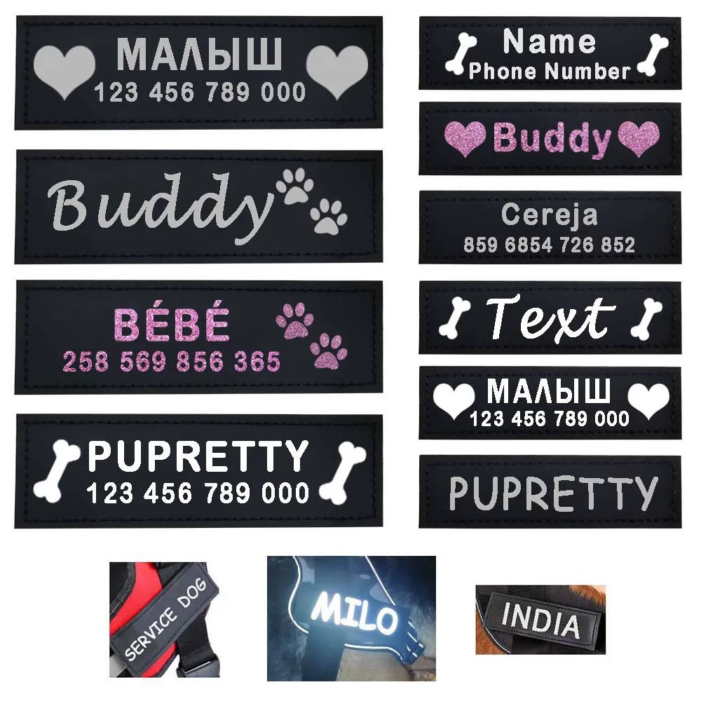 2 PCS Personalized Dog Name Tag Pet Harness ID Label Reflective Colorful DIY Name Logo Custom Dog Chest Strap Harness Collar Tag