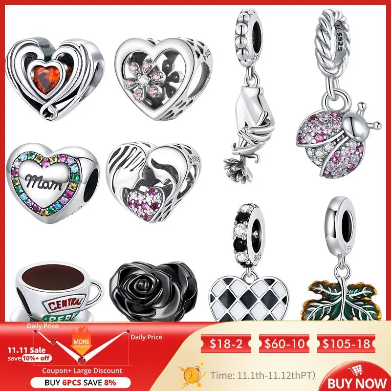 

WOSTU 925 Sterling Silver Heart Style With Rainbow Zircon Tree of Life Orignal Beads Fit For DIY Necklace Charm Bracelet For Mom