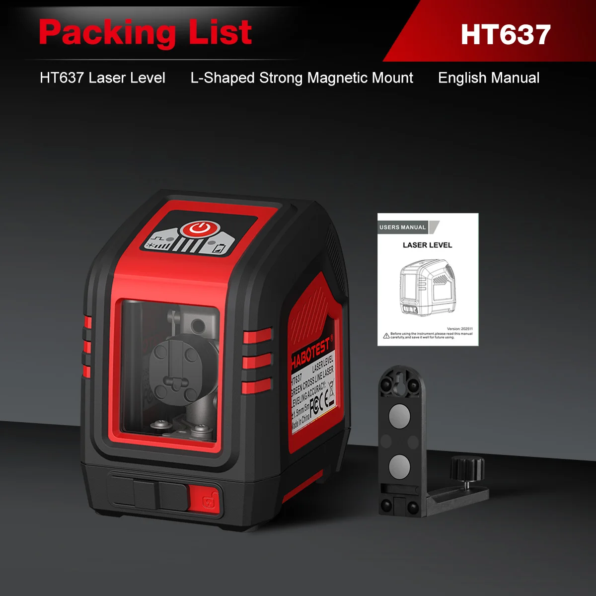Фото Лазерный уровень HABOTEST HT637 Mini с 2 зелеными линиями, автоматическое самовыравнивание, 30 м ±1,5 мм/5 м, режим наклона, инструмент для строительных работ и измерений №1