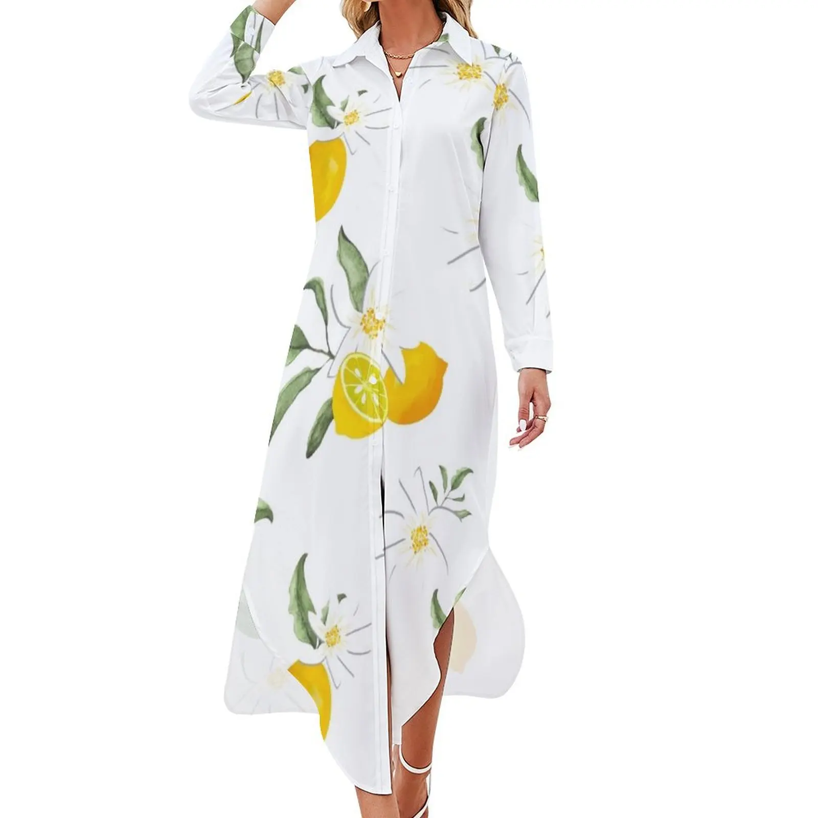 Платье-рубашка в средиземноморском стиле платье с длинным рукавом и принтом