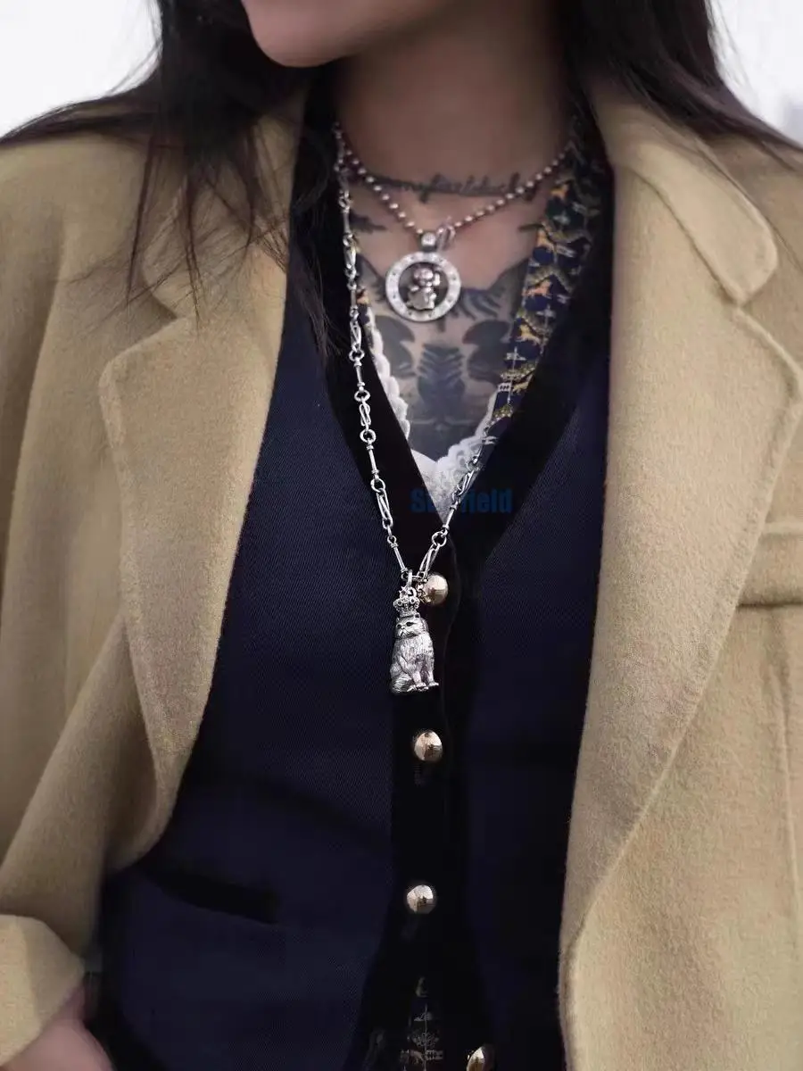 

Женское колье из серебра 100% пробы, с короной и котом