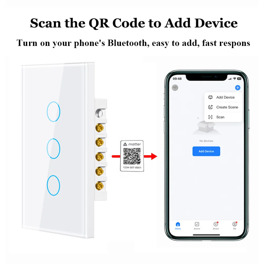 Matter WiFi Smart Light Сенсорный настенный выключатель Двустороннее управление с