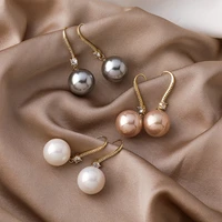 minar korean oversize champagne white grey color pearl earrings for women brass gold hooks cz stone drop earrings bridal jewelry
