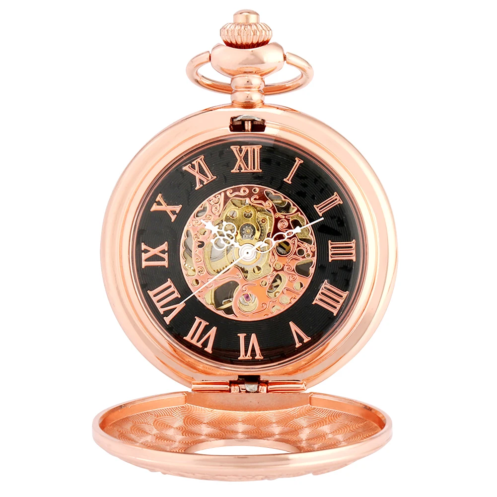 Trendy Elegant Manual Mechanical Pocket Watch Rose Gold Arabic Numerals Display Vintage Pocket Timepiece Hand Winding Clock