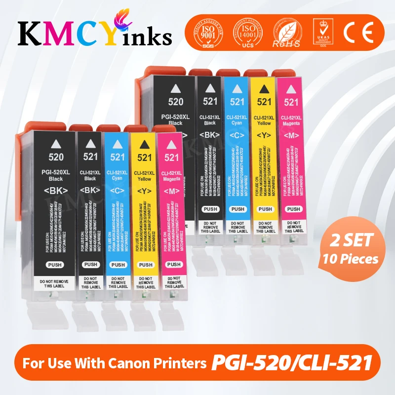 

KMCYinks 10 Pcs Ink Cartridges PGI 520 CLI 521 for Canon PIXMA iP 3600 4600 4700 MP 540 550 560 620 630 640 980 MX860 Printer