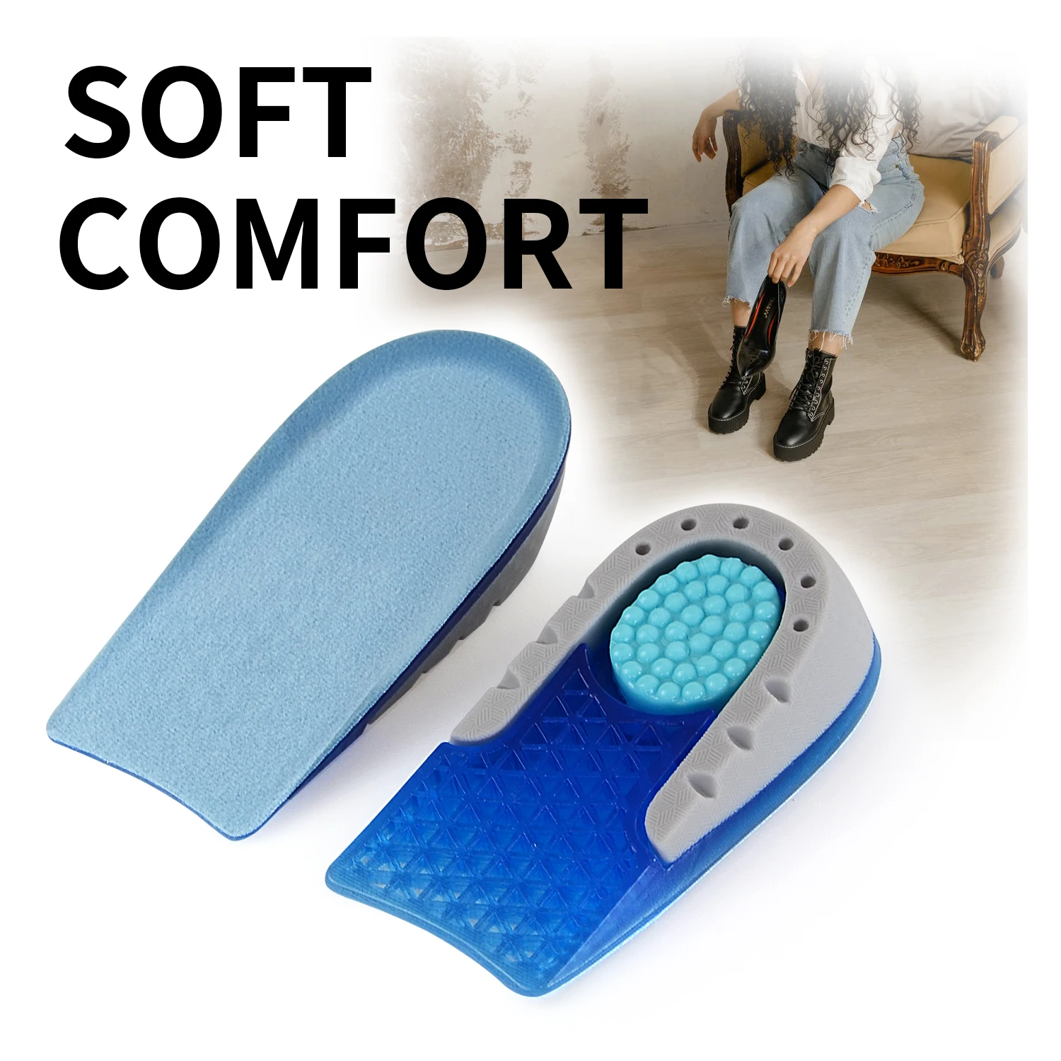TOPSOLE Silicone Non-Slip Gel Sport Insoles Sole 1-3 Cm Height Increase Templates Blue Orthopedic Foot Care Shock Absorption Pad