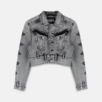 womens 2022 spring new hot selling street ins personalized embroidery stitching pattern retro washed denim jacket coat