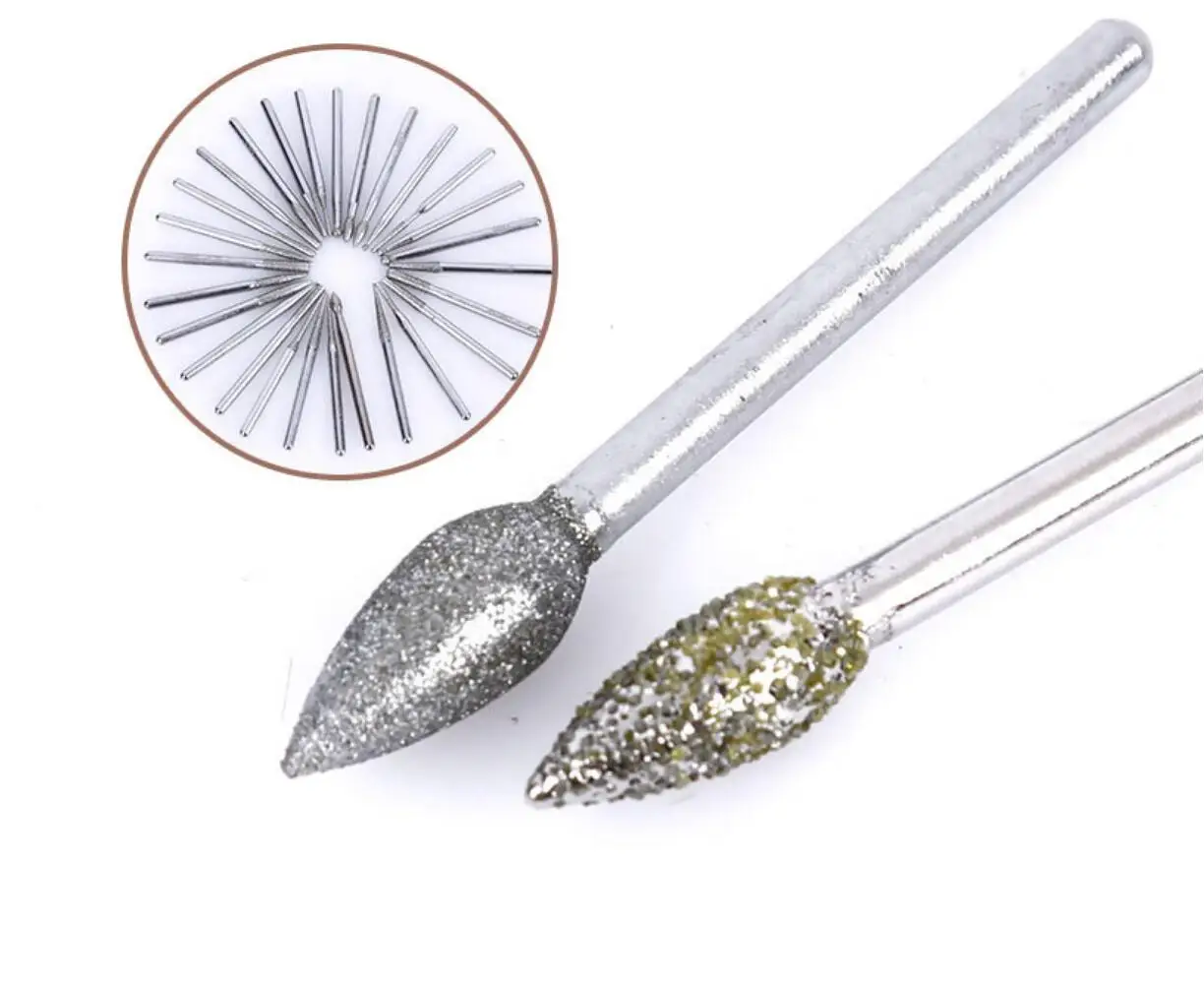 30PCS 2.35mm Shank Diamond Grinding Burr Needle Point Engraving Carving Polishing Glass Jade Stone Drill Bit Rotary Tool Set