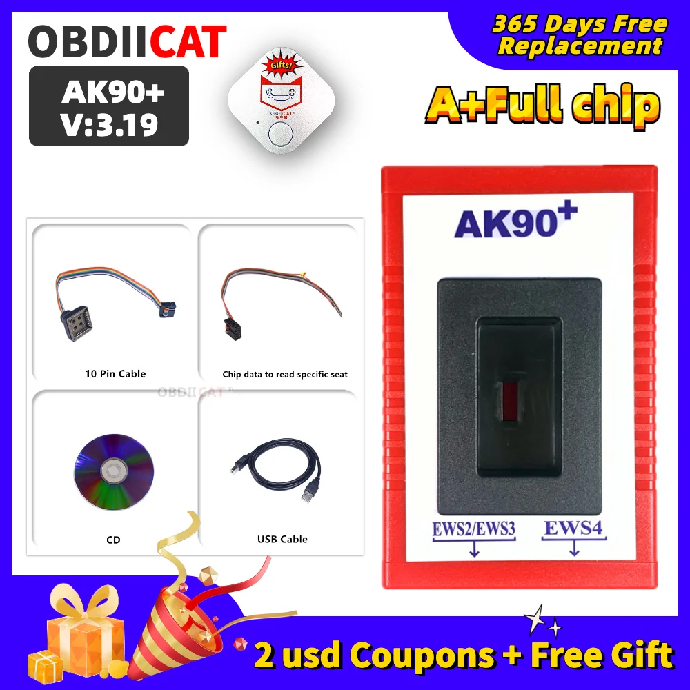 

AK90 plus For B-M=W V3.19 AK90+ OBD2 Car Key Programmer for B-M-W CAS/EWS from 1995-2009 AK90 + Key Programming Tool