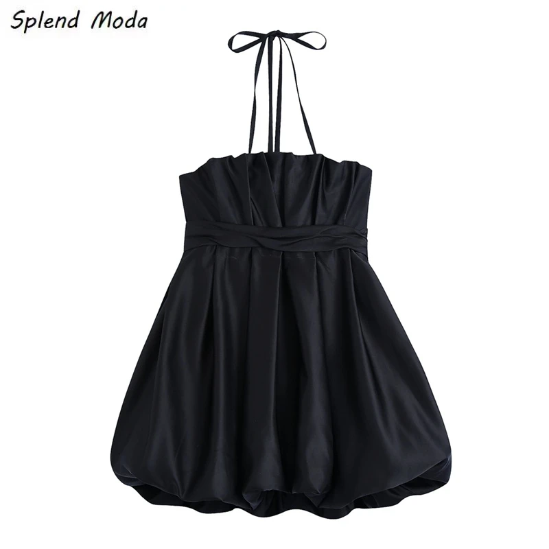 

Женское однотонное платье Splend, модное элегантное пикантное черное платье со складками и открытой спиной, на шнуровке, весна 2022