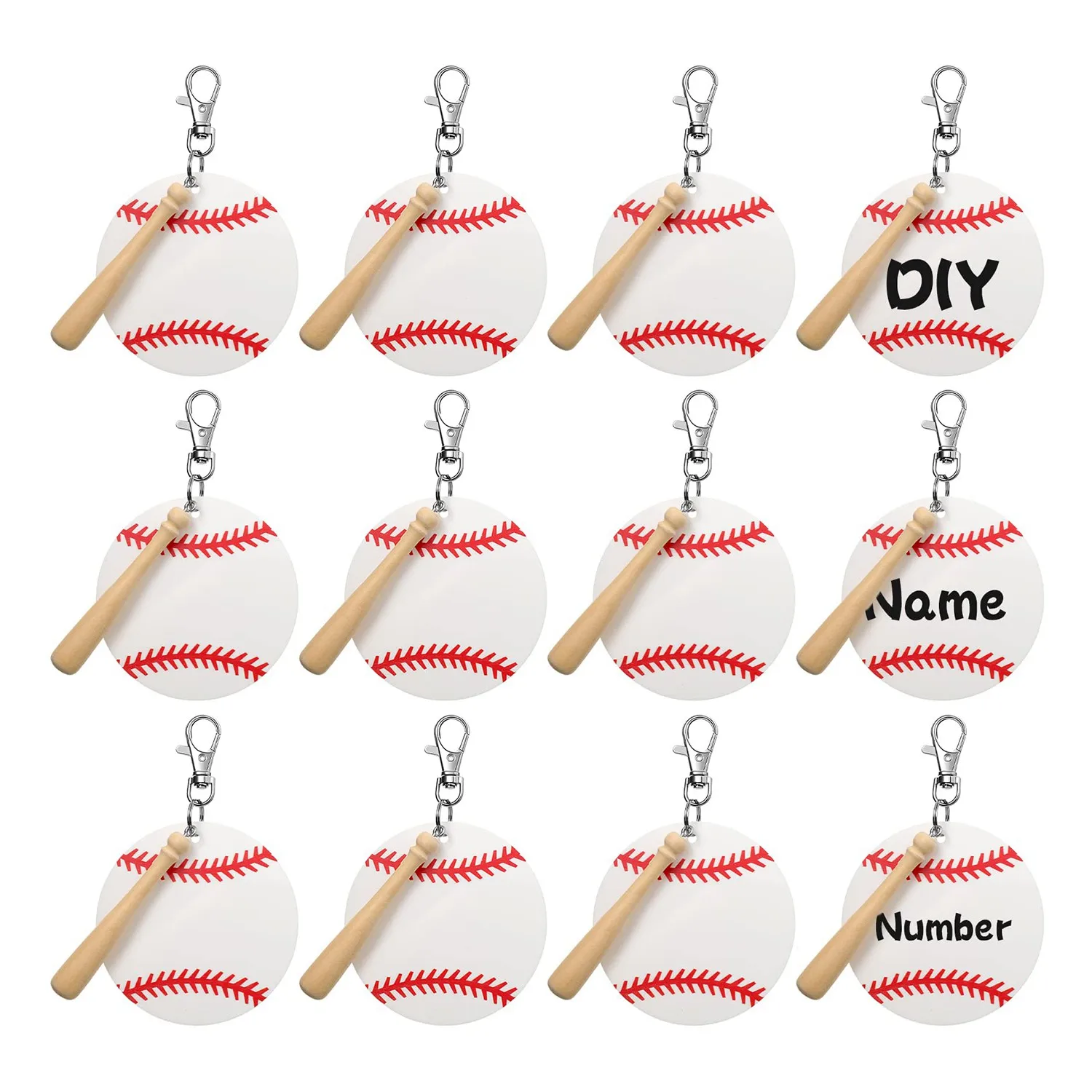 Набор пустых акриловых брелоков для бейсбола 12 лампочек поворотных карабинов