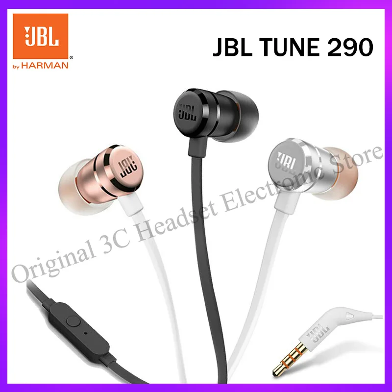 

Original JBL TUNE 290 sports music earphone 3.5MM In-Ear Wired Earphones T290 Stereo Bass Headphone Metal HIFI Earpiece With Mic