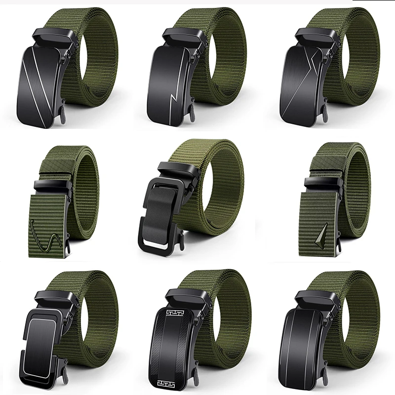 22 Styles Automatic Buckle Nylon Belt for Men Casual Golf Web Military Waist Canvas Belts for Jeans Pants Green Adjustable