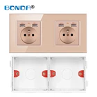 BONDA электрическая розетка USB настенная Мощность розетки французский Стандартный закаленное с украшением в виде кристаллов Стекло 110-250 172*86 мм дети Безопасность защиты