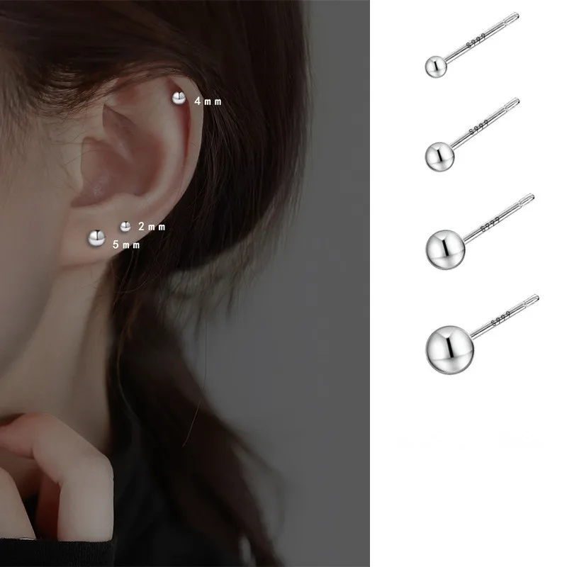 

New Korean Sterling Silver Earrings Handmade Glossy Round Bead Earring Doudou Simple Mini Small Earrings For Women Jewelry Gift