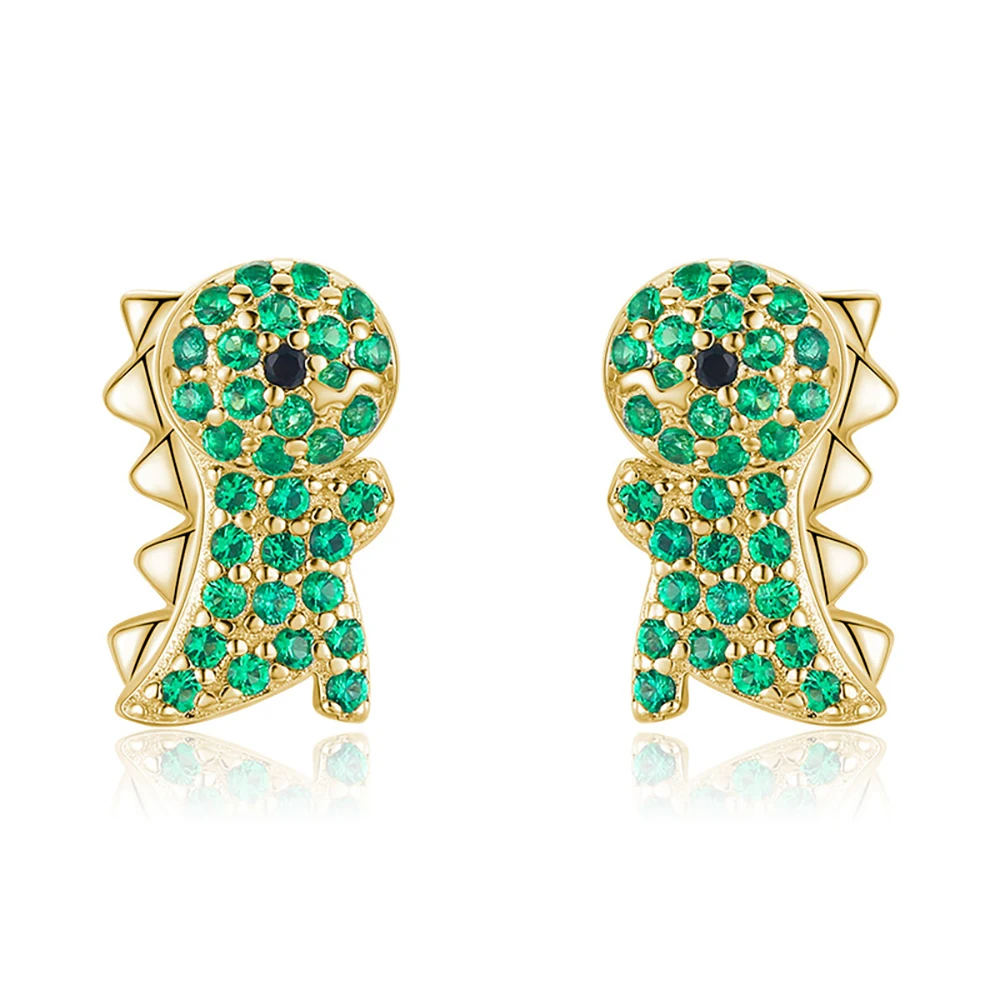 

S925 Sterling Silver Sweet And Cute Dinosaur Earrings Female Green Zircon Small Fresh Ladies Earrings All-Match Silver Jewelry