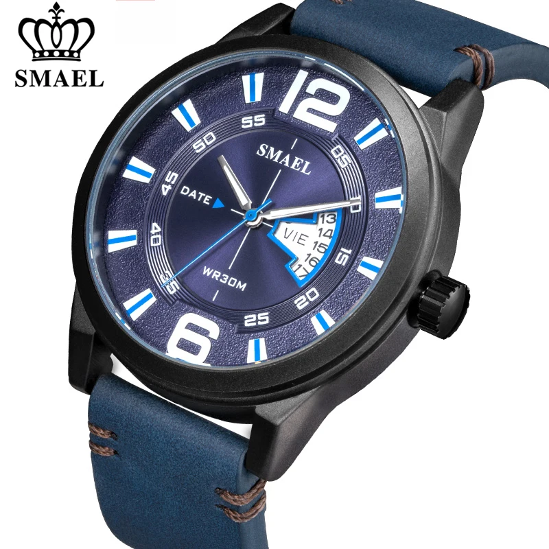 

2022 SMAEL Mens Watches Top Brand Luxury Fashion Men Military Sport Wristwatch Leather Waterproof Quartz Watch relogio masculino