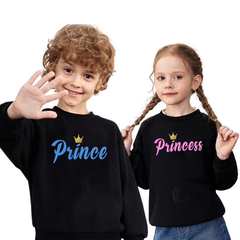 

Рубашка принцессы принца, Детский яркий пуловер для маленьких девочек, подходящая одежда для сестер, осенняя футболка с длинным рукавом