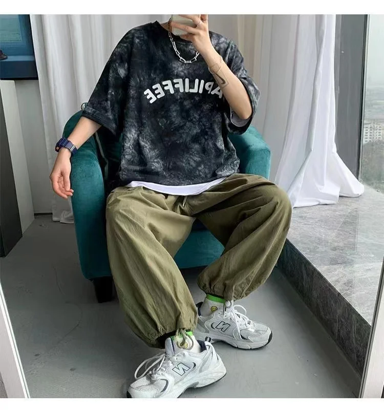 

2022 Tie Dyed Short Sleeve Men Summer Fashion Loose Tops Apiliffee Letter Pattern Printed Quality Cotton Multiple Colors T-shirt