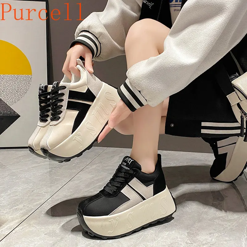 LazySeal Platform Boots Women 7.5cm High Top Women Shoes Lace Up Spring Autumn Sneakers Chunky Sneaker Wedge White Casual Shoes