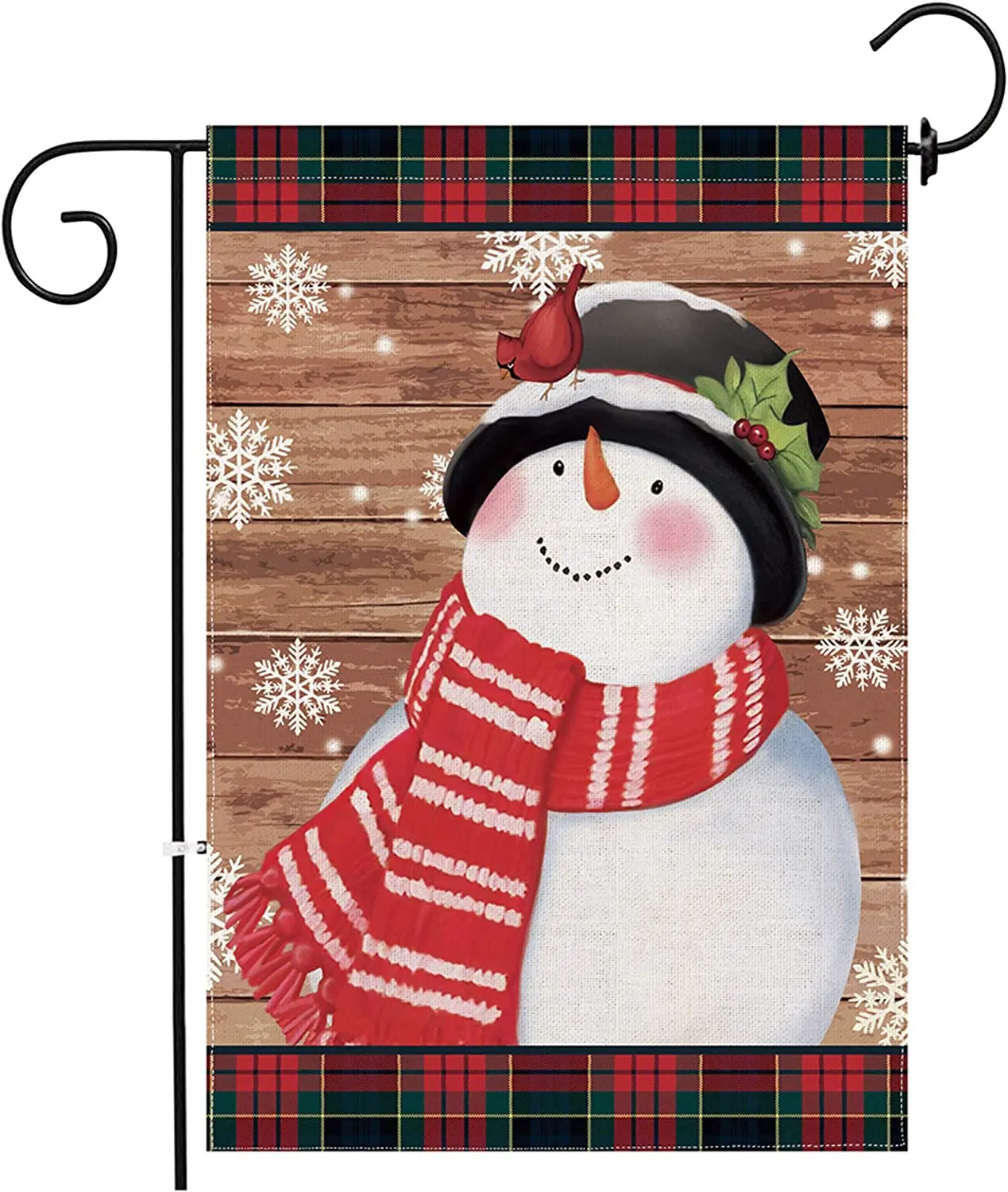 

Snowman Garden Flag Winter Decorative Yard Flag Double Sided Burlap Buffalo Plaid Christmas Garden Flag 12x18 Inch