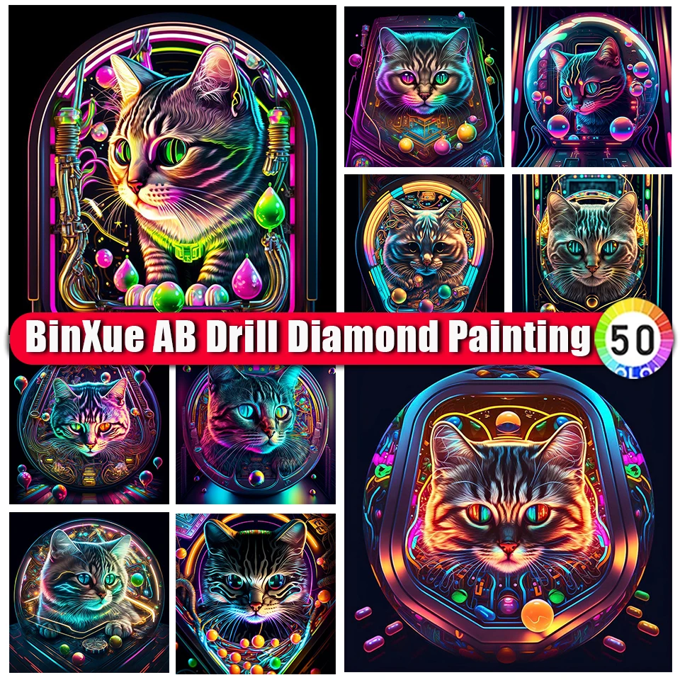 

Binxue 2023 Новинка 5D «сделай сам» цветная алмазная живопись в виде кошки AB неоновая искусственная животная игра игрушки ручной работы вышивка к...