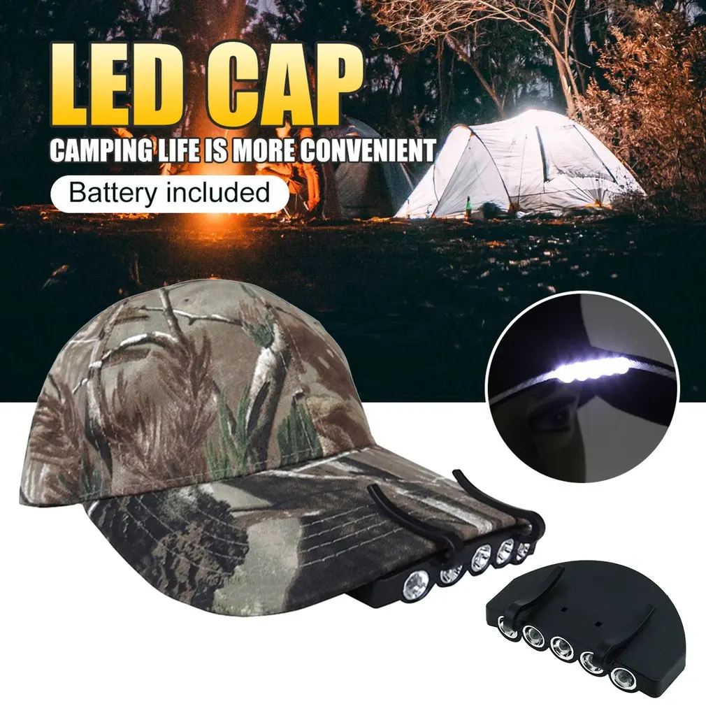 

Clip Cap Light Outdoor Camping Lamp Mini 5 LED Head Light Night Fishing Light Hat Light Cap For Camping Fishing With Battery