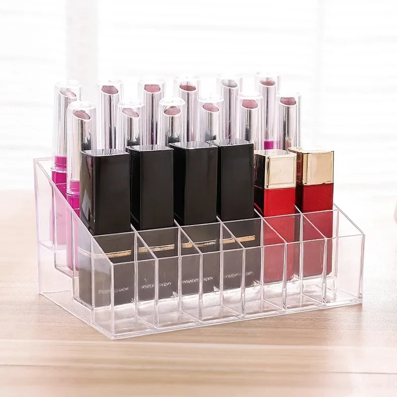 Lipstick Storage Box Acrylic Makeup Organizer Nail Polish Display Rack Cosmetics Organization 24/6 Compartments