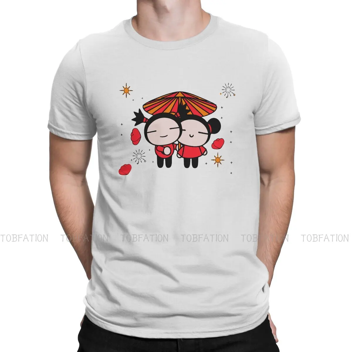

Pucca China Doll Crewneck TShirts Umbrella Print Homme T Shirt Hipster Tops 6XL