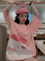 qweek harajuku couples t shirts women japanese casual strawberry letter print tees korean style short sleeve tops 2022 summer