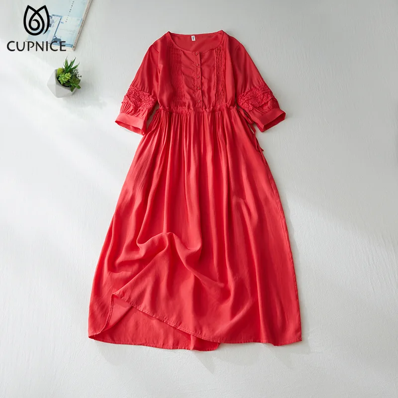 

Женское кружевное платье-миди на пуговицах, с коротким рукавом