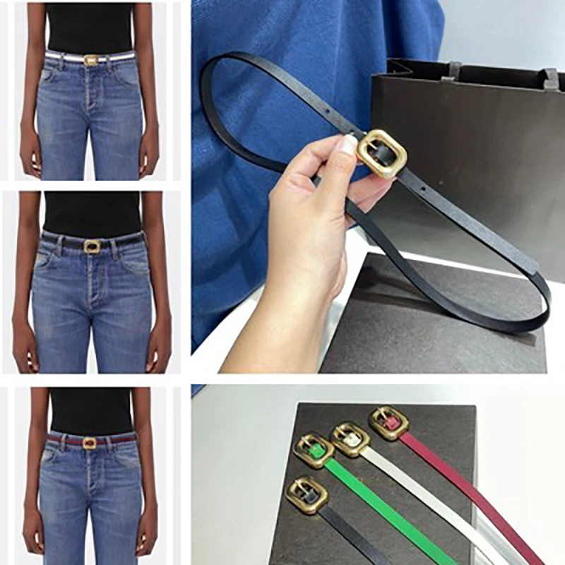 Женский ремень из натуральной воловьей кожи с квадратной пряжкой 1 5 см