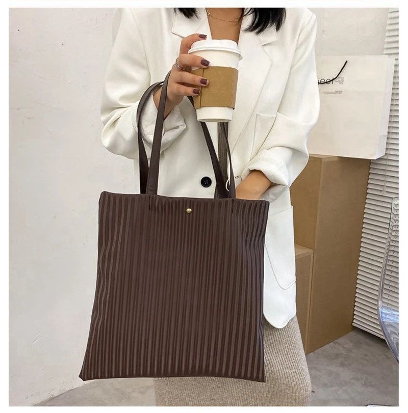 Popular Simple large capacity Tote Shopper Bag trendy shoulder bag for women Solid Color Casual HandBag With Zipper