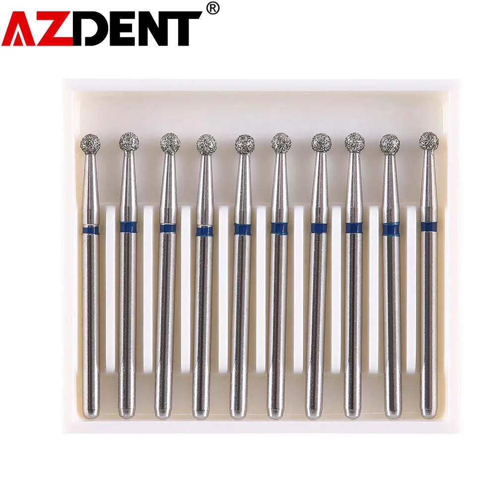 10pcs/Pack AZDENT Dental Diamond Burs Drill Ball Round Type 25mm FG 1.6mm For High Speed Handpiece 450000r/Min