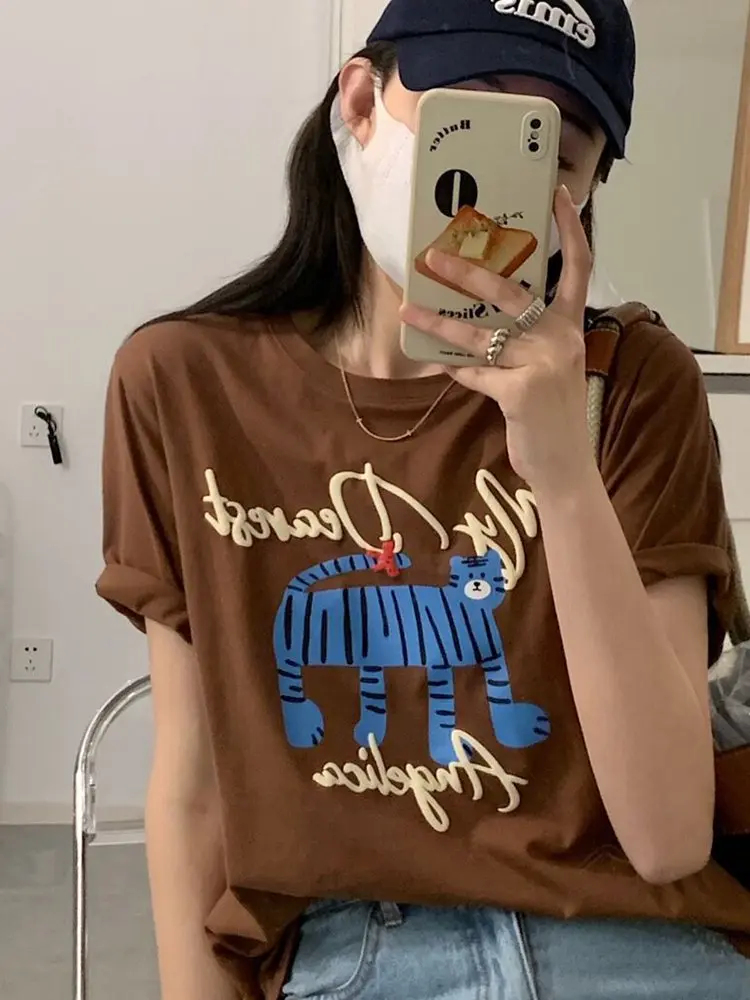 

2022 Summer New Foam Printing Cartoon Round Neck Short-sleeved Summer Women T-shirt