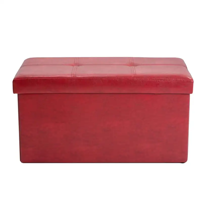 

Leather Double Folding Storage Ottoman in Red