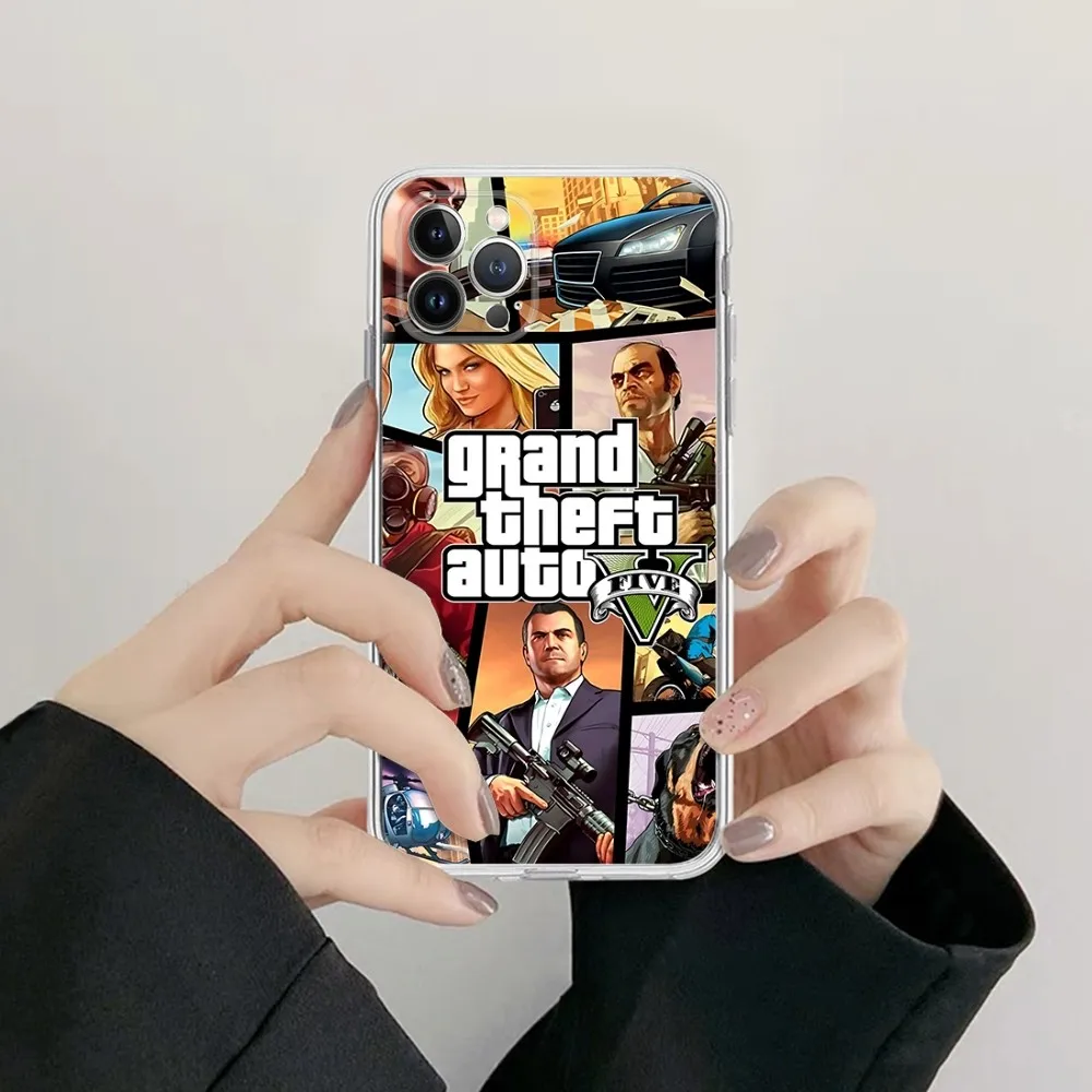 Популярный силиконовый мягкий чехол для телефона Game G-TA 5 G-rand Iphone 16 15 14 13 12 11 Pro Mini XS