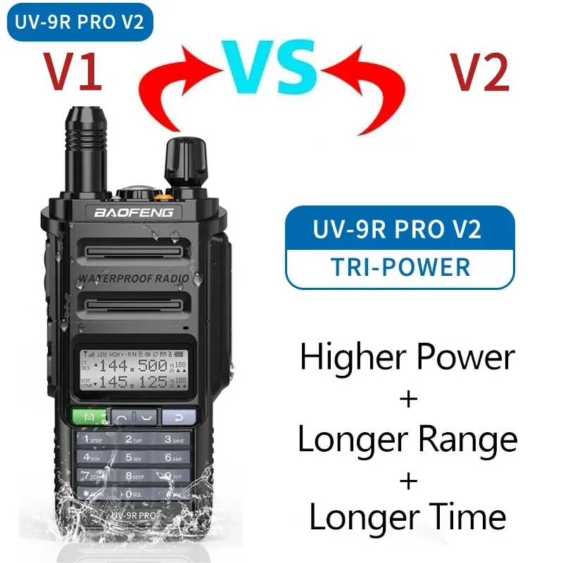 Фото Рация Baofeng UV-9R Pro V2 – 10 Вт, три режима мощности, водонепроницаемость IP68, зарядка Type-C, двухдиапазонная VHF/UHF, большая дальность действия, для любительской связи. №2