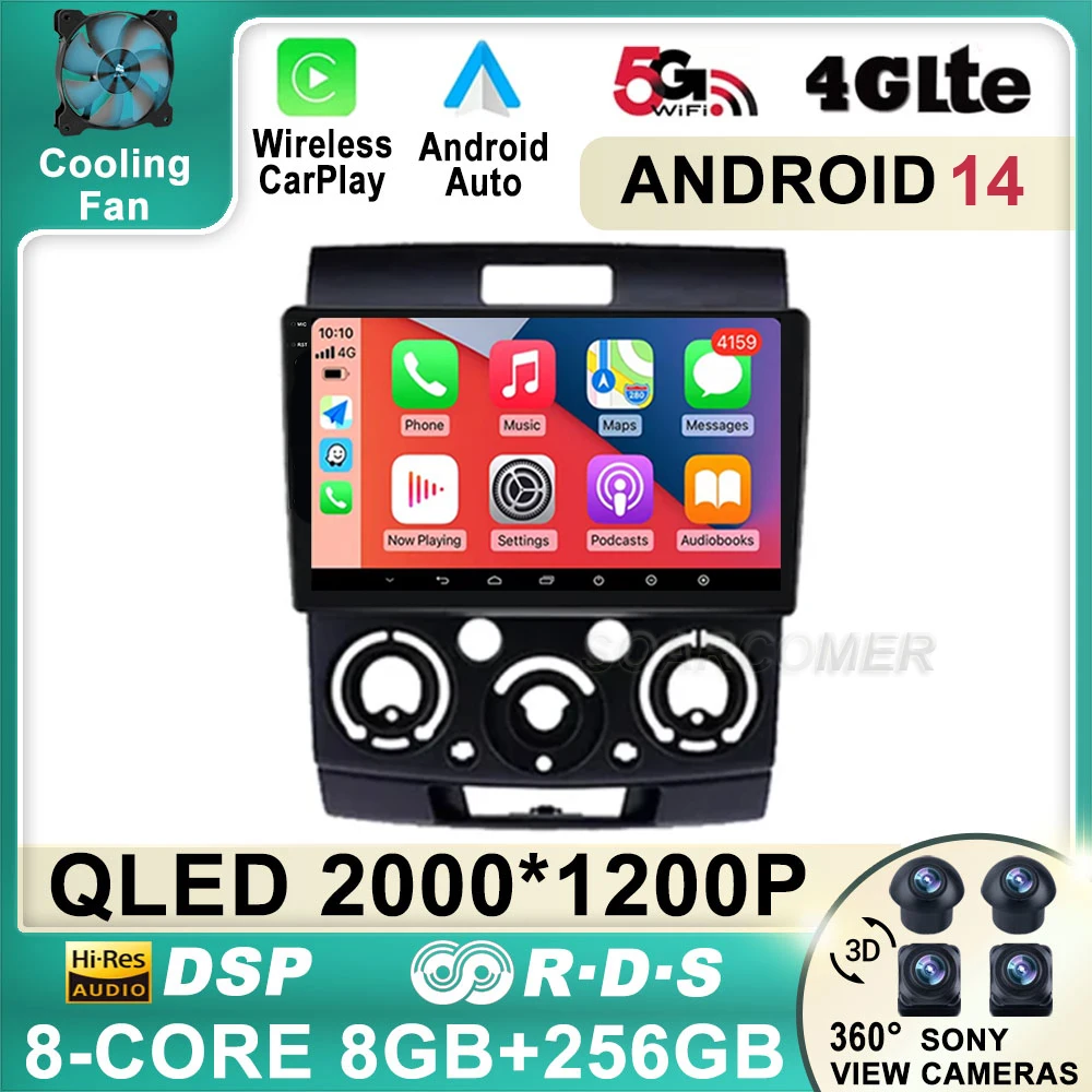 Автомобильная магнитола Android 14 для Ford Everest Ranger Mazda BT50 BT-50 2006 2007-2008 GPS мультимедийный