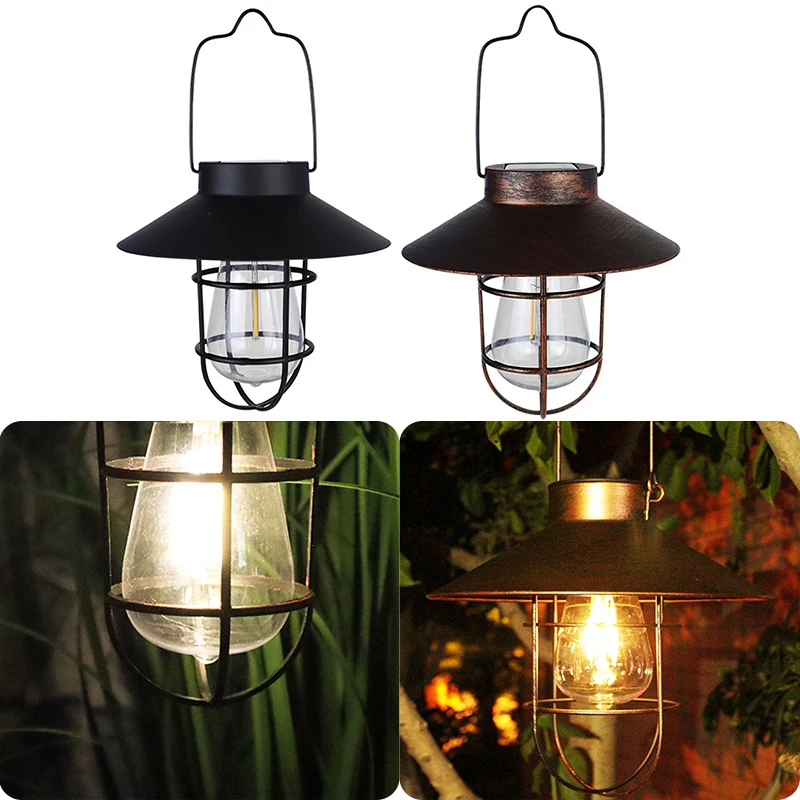 

Solar Camping Lantern Waterproof Vintage Night Lighting Outdoor Hanging LED Chandelier Light for Emergency Hiking Garden Decor