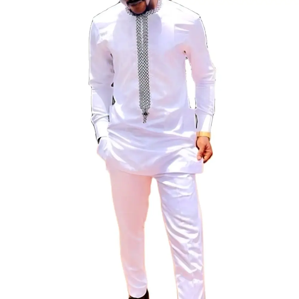 Ramadan 2 Peice Sets Long-sleeved Printed Top Pants African Ethnic Casual Tee Shirt Homme Clothing Wedding Men's Suit Outfits