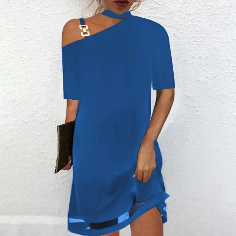 

Skin-touch Stylish Slash Neck Short Sleeve Casual Dress Soft Fabric Beach Dress Thin Streetwear