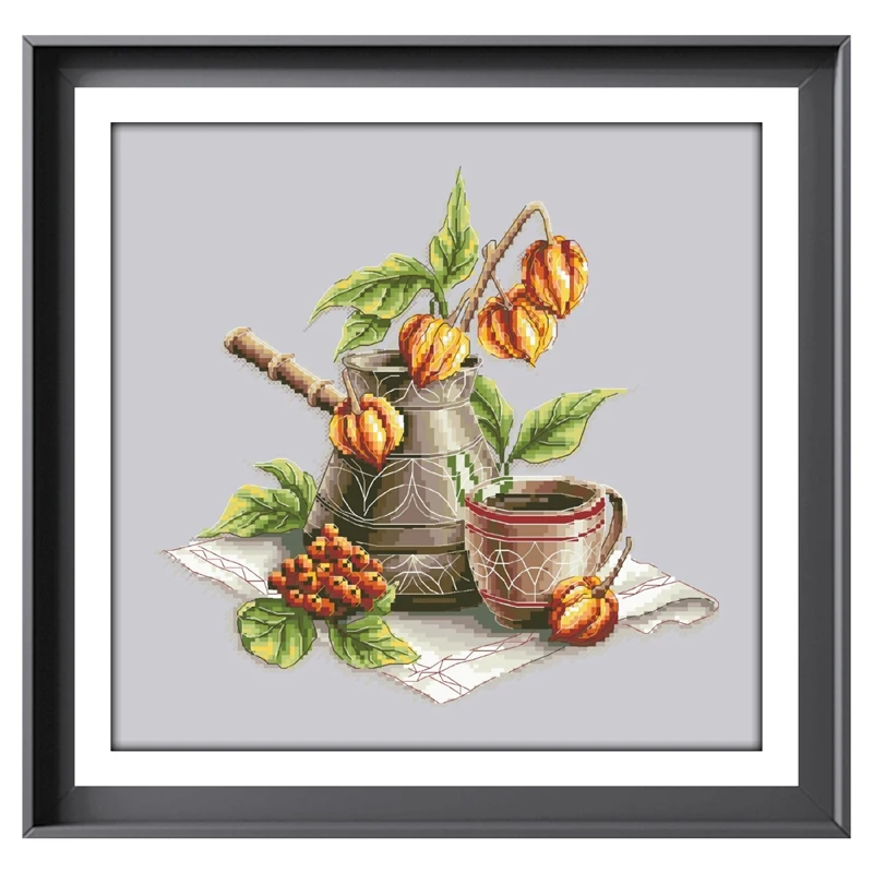 Набор для вышивки крестиком с изображением кофейных цветов и фонариков 18/14/11