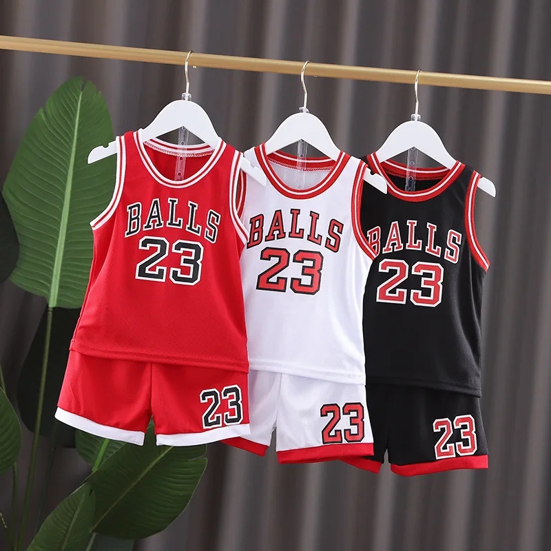 

New Summer Boys Sports Suit Basketball Uniform Children's Casual Fashion Letter Sleeveless Vest + T-shirt Children's 2-Piece Set