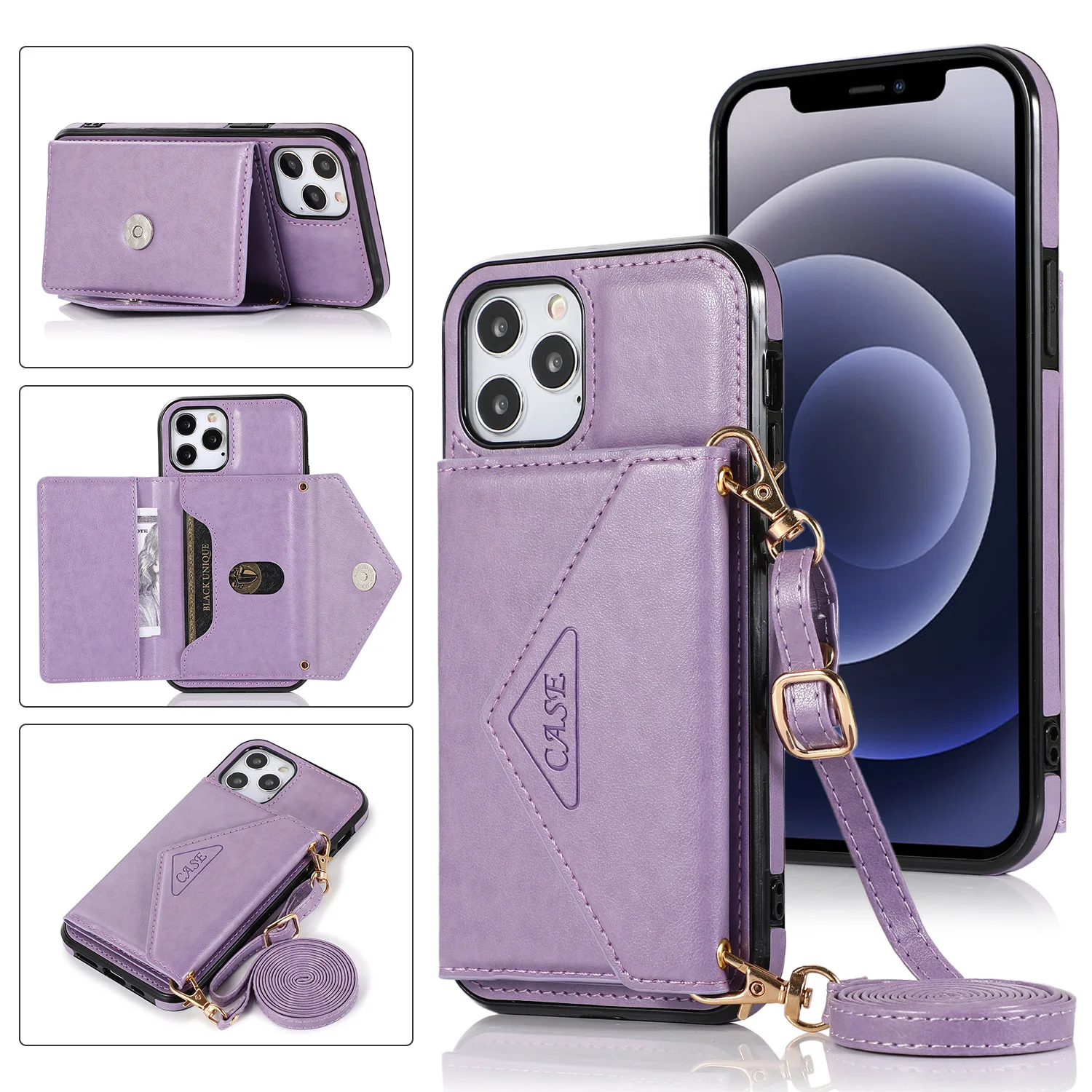 Portable Card Slot Wallet Case For iPhone 13 Pro Max 11 12 PU Leather Strap Back Phone Bag Cover For iPhone XR XS Max Fashion