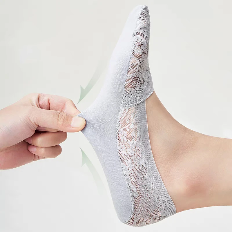 5Pairs Lace Flower Short Socks Women Summer Silicone Non-slip Ankle Socks Invisible Slipper Cotton Hollow Socks Female Calcetas