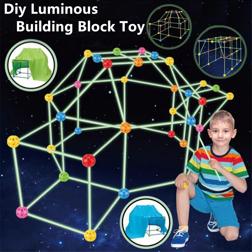 

Construction Fort Building Block Kit For Children Girls Boys Build Your Own Den DIY Multicolor 3D Castles Tunnels Tents Toy Set