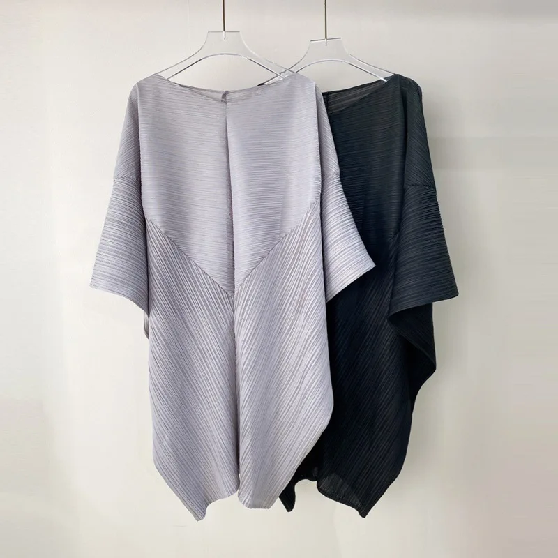 

Miyake pleated summer loose large size slim dolman sleeve all-match casual dress